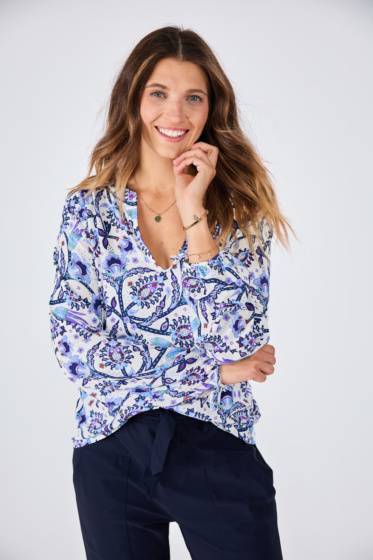 Lieblingsstück Print Bluse Mit Bindebändern Am Arm