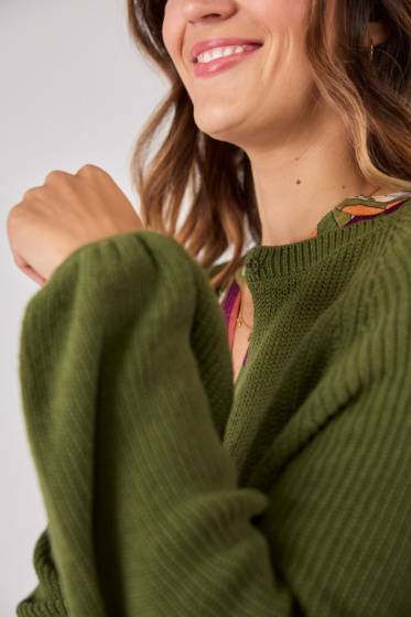 Lieblingsstück Strickjacke Mit Puffarm Und Rippenstruktur