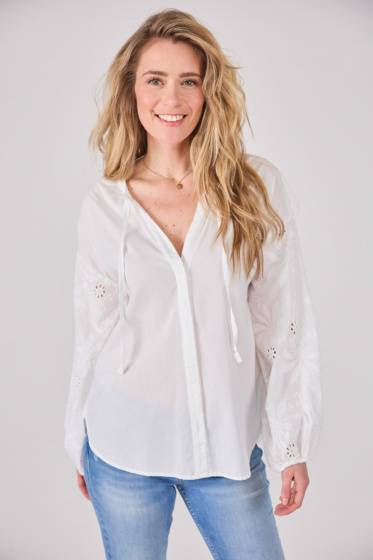 Lieblingsstück Weiße Stehkragenbluse Mit Ärmelstickerei