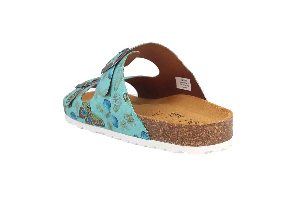 ELLA.shoes Butterfly Pantoletten In Übergrößen Blau 15-0016 Aqua Große Damenschuhe