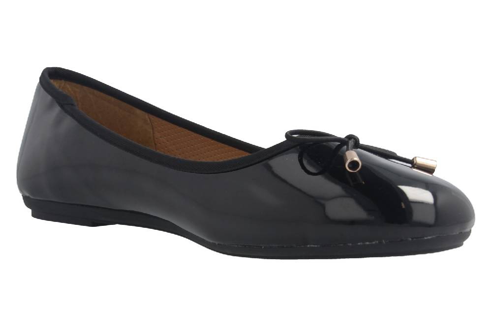 Fitters Footwear Ballerinas In Übergrößen Schwarz 2.514378 Fiona Black Patent Große Damenschuhe