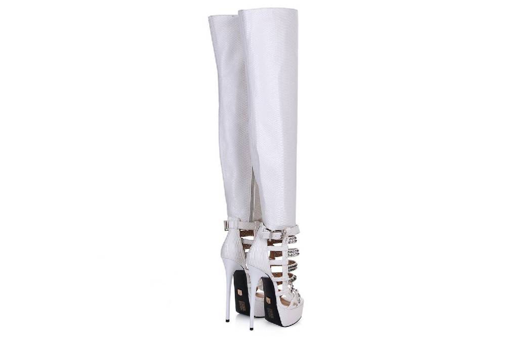 GIARO Plateau Stiefel Marchaplat Weiß White Snake Große Damenschuhe