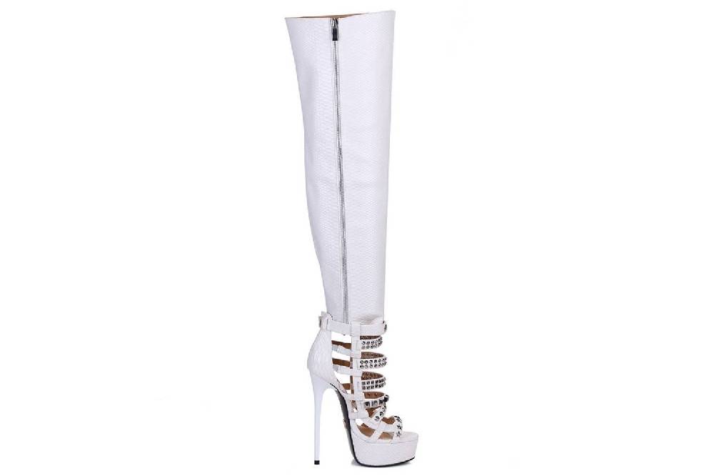 GIARO Plateau Stiefel Marchaplat Weiß White Snake Große Damenschuhe