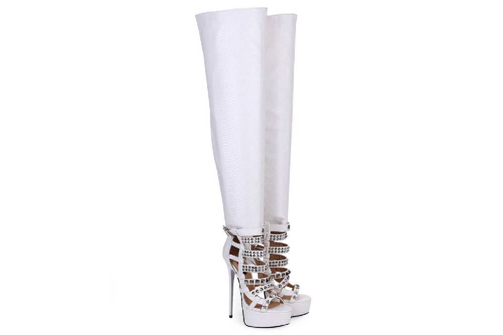 GIARO Plateau Stiefel Marchaplat Weiß White Snake Große Damenschuhe
