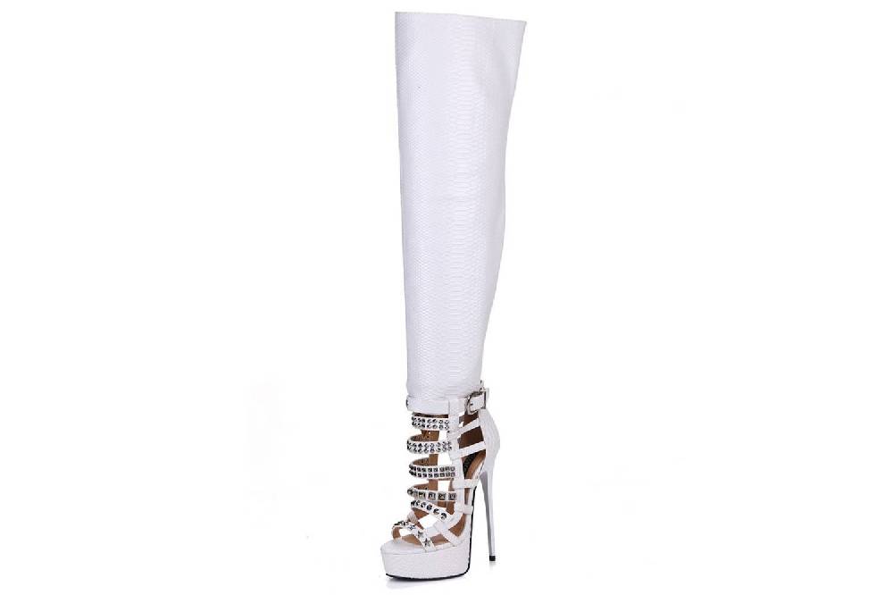 GIARO Plateau Stiefel Marchaplat Weiß White Snake Große Damenschuhe