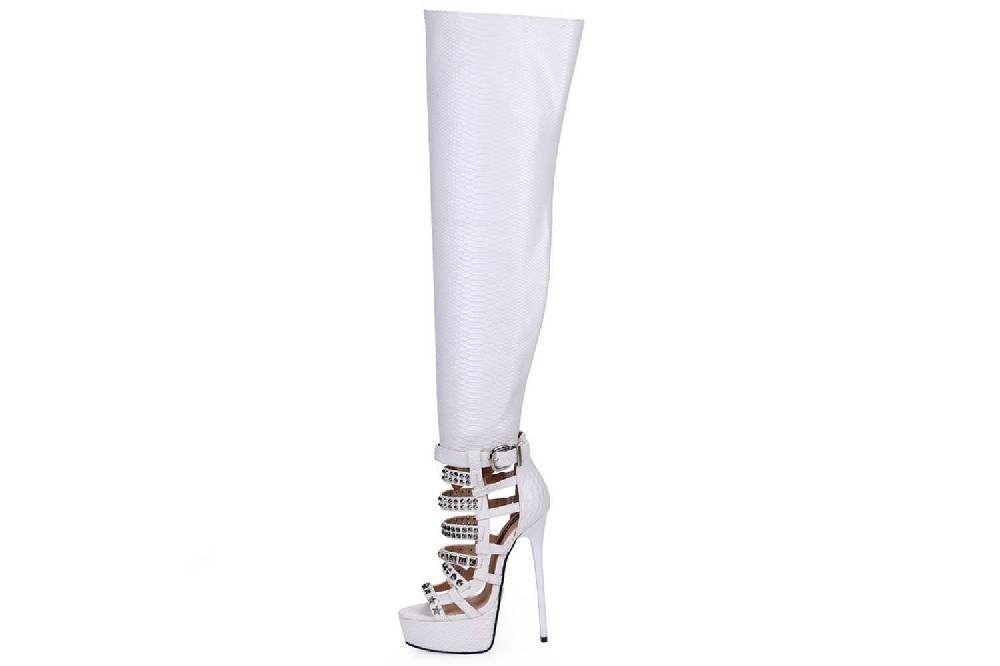 GIARO Plateau Stiefel Marchaplat Weiß White Snake große Damenschuhe