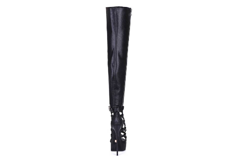GIARO Plateau Stiefel Schwarz Black Snake Große Damenschuhe