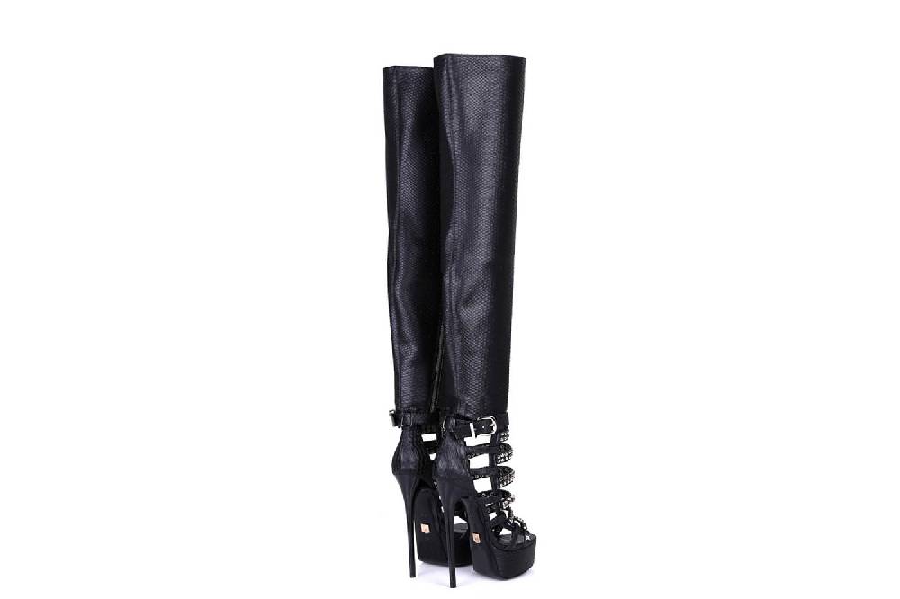 GIARO Plateau Stiefel Schwarz Black Snake Große Damenschuhe