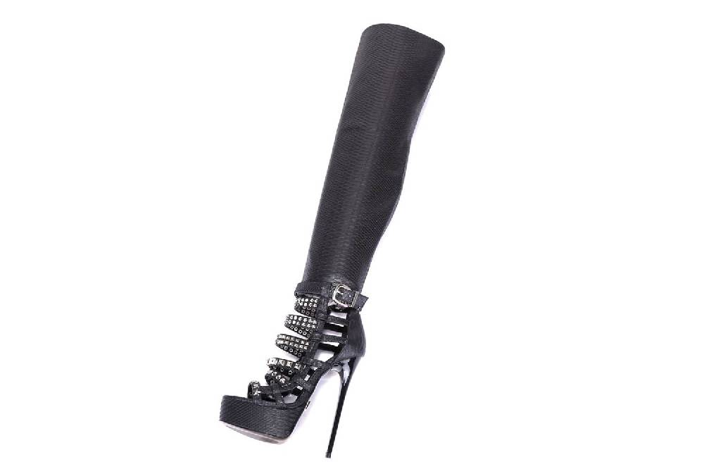 GIARO Plateau Stiefel Schwarz Black Snake Große Damenschuhe