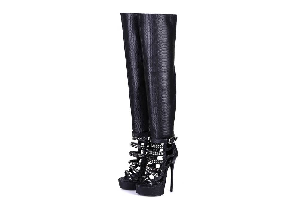 GIARO Plateau Stiefel Schwarz Black Snake Große Damenschuhe