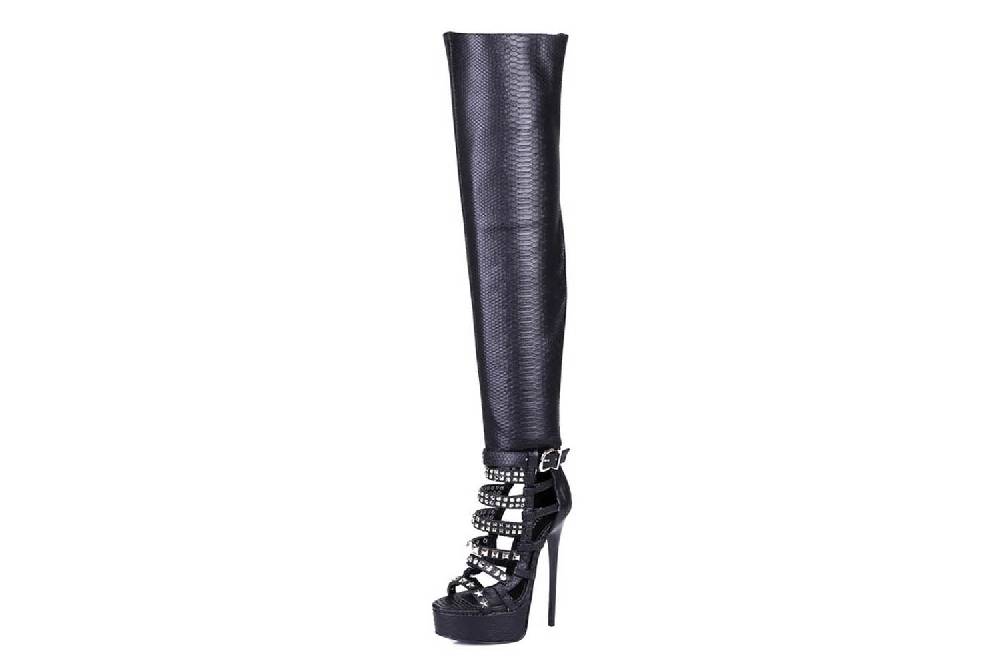 GIARO Plateau Stiefel Schwarz Black Snake große Damenschuhe