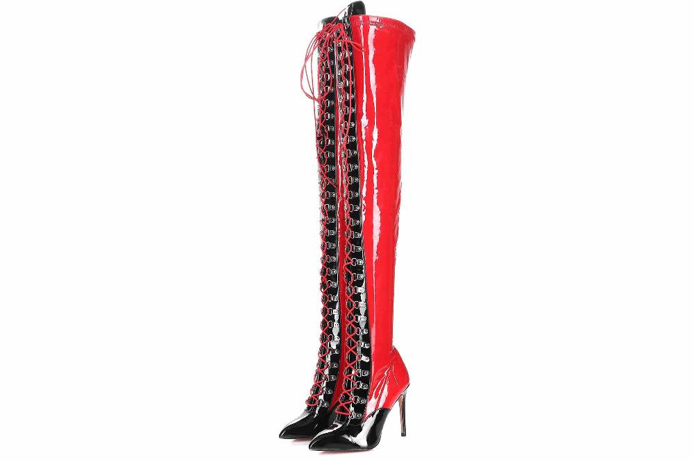Giaro Stiefel In Übergrößen Rot Veruska Red Black Shiny Große Damenschuhe