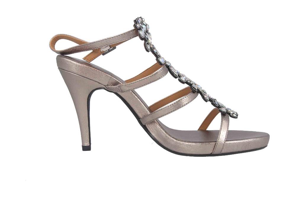 J.Reneé Metallic Nappa/Rhinestones Sandaletten In Übergrößen Taupe Evadine Taupe Metallic Große Damenschuhe