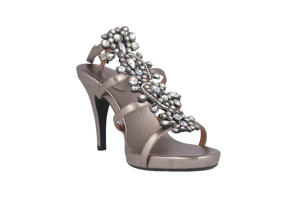 J.Reneé Metallic Nappa/Rhinestones Sandaletten In Übergrößen Taupe Evadine Taupe Metallic Große Damenschuhe