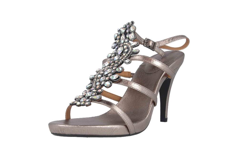 J.Reneé Metallic Nappa/Rhinestones Sandaletten In Übergrößen Taupe Evadine Taupe Metallic Große Damenschuhe