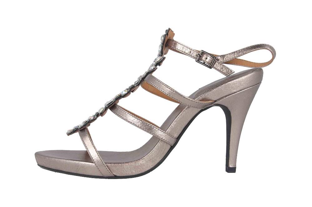 J.Reneé Metallic Nappa/Rhinestones Sandaletten in Übergrößen Taupe Evadine Taupe Metallic große Damenschuhe