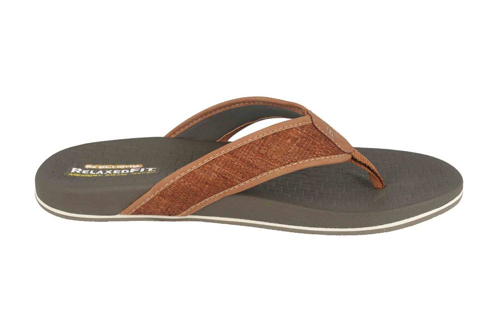 Skechers PELEM WESKER Zehentrenner In Übergrößen Braun 65957 BRN Große Herrenschuhe