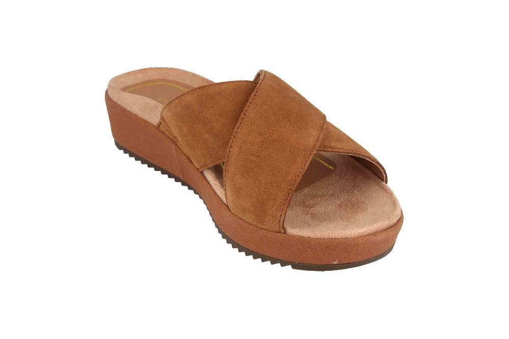 Vionic Pantoletten In Übergrößen Braun Hayden Suede Toffee Große Damenschuhe