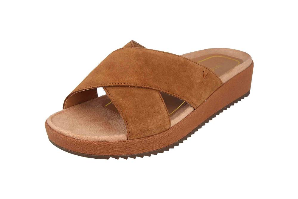 Vionic Pantoletten In Übergrößen Braun Hayden Suede Toffee Große Damenschuhe
