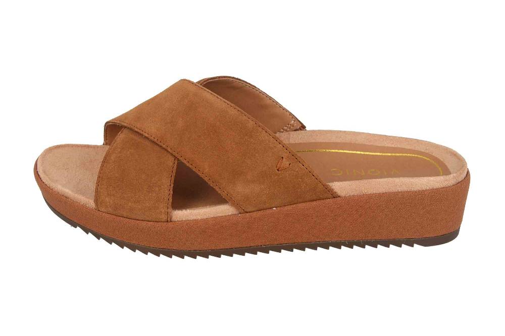 Vionic Pantoletten in Übergrößen Braun Hayden Suede Toffee große Damenschuhe