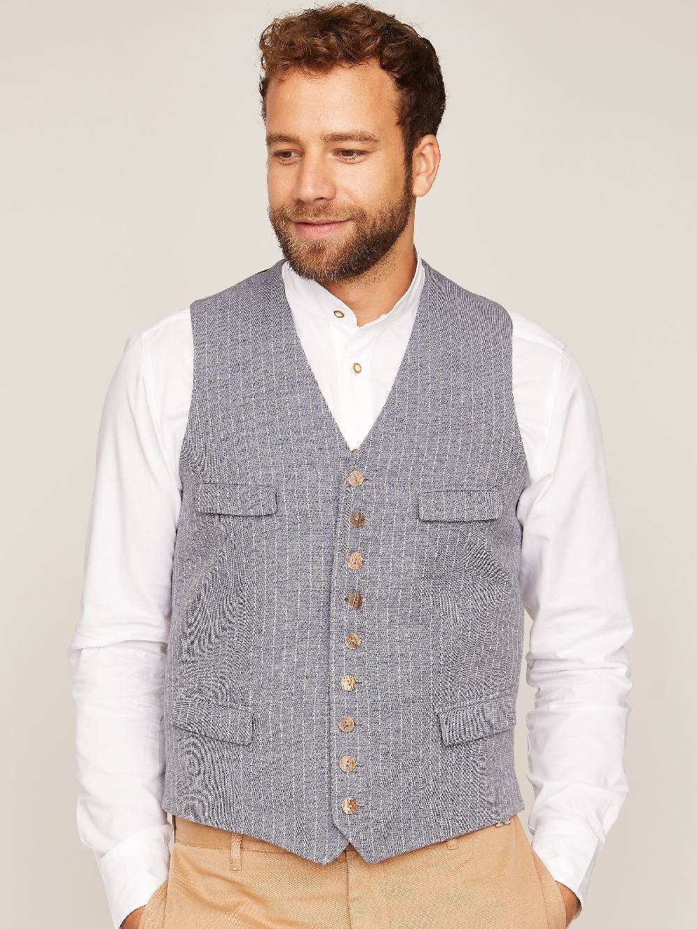 Limberry Blau-beige gestreifte Trachtenweste - PIUS ZSH 3689