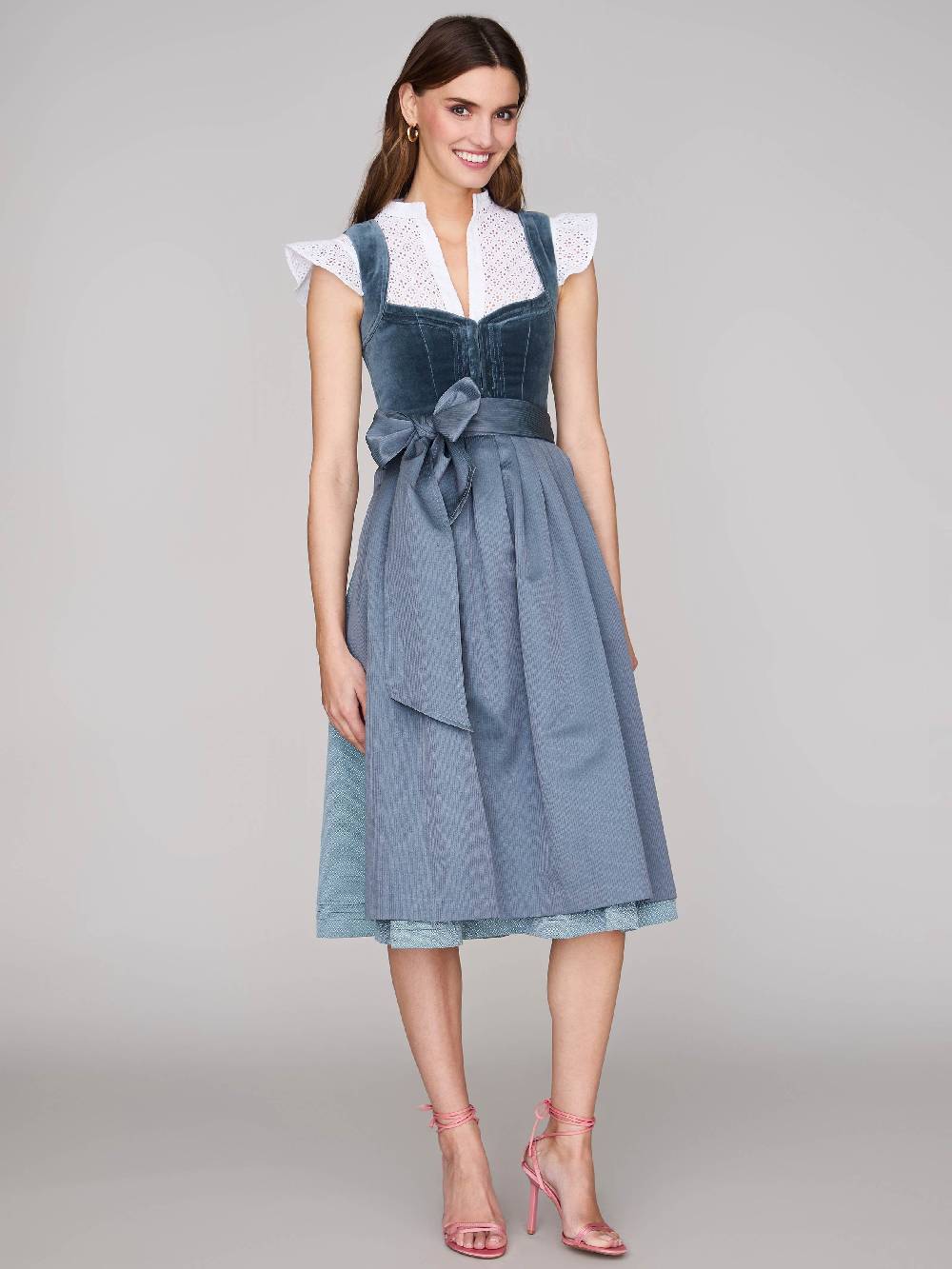 Limberry Blaues Samtdirndl Mit Schnursteppung - NELLIE VELVET CLOUD