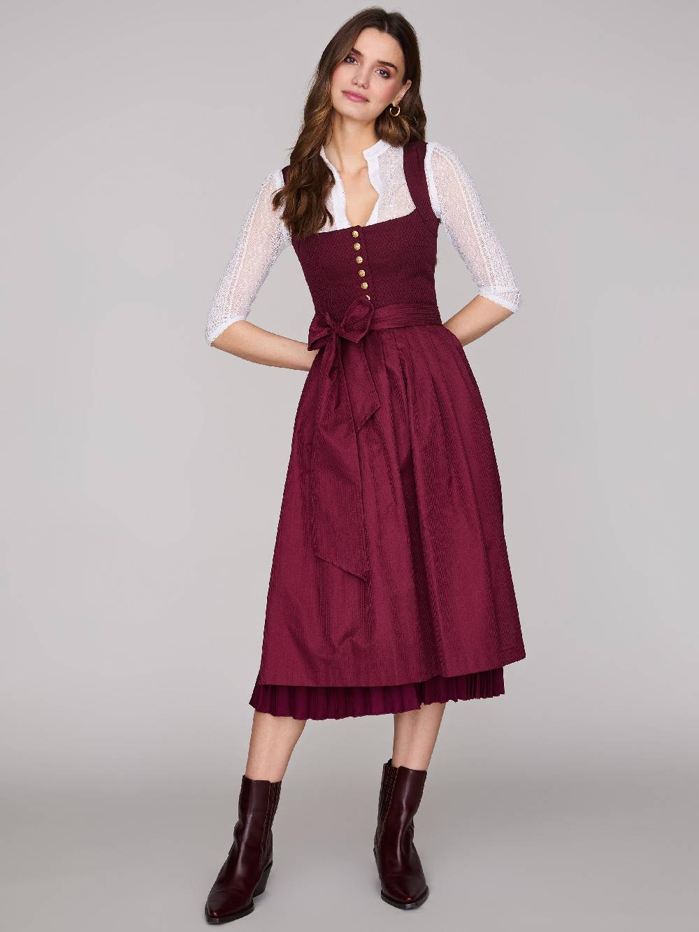 Limberry Bordeauxrotes Dirndl Mit Plissiertem Rock - HEDI PLISSEE BORDEAUX