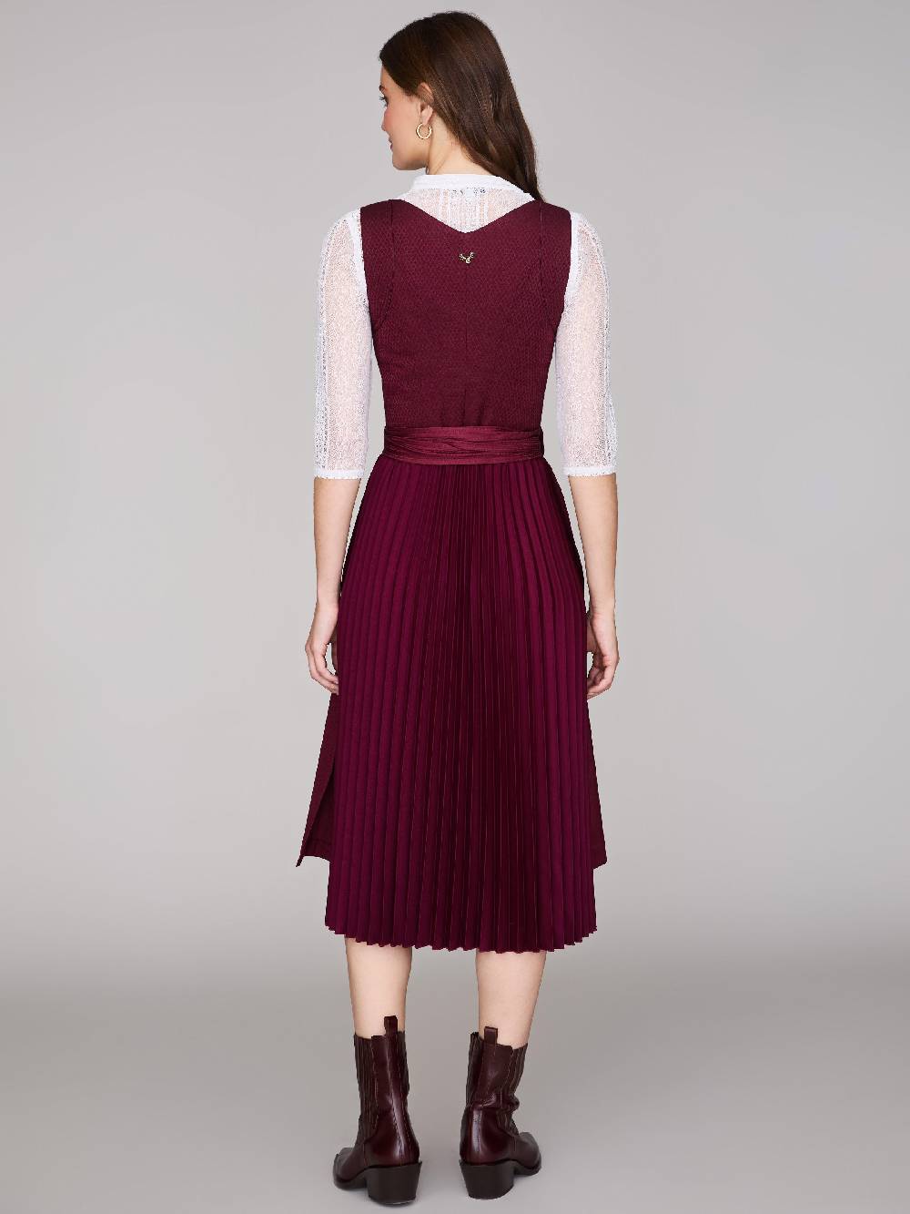 Limberry Bordeauxrotes Dirndl Mit Plissiertem Rock - HEDI PLISSEE BORDEAUX