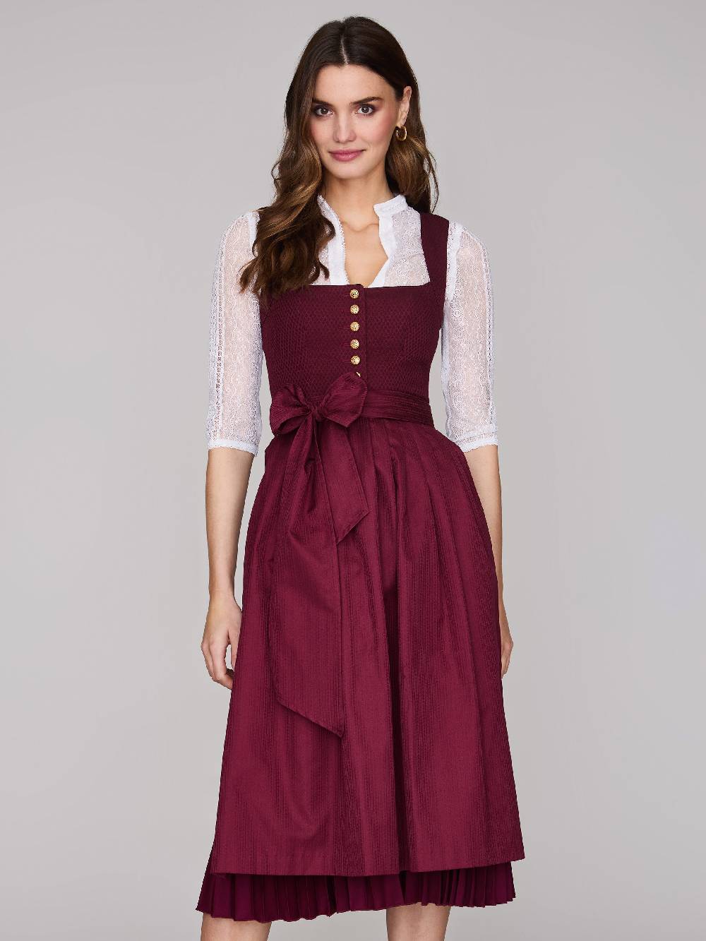 Limberry Bordeauxrotes Dirndl mit plissiertem Rock - HEDI PLISSEE BORDEAUX