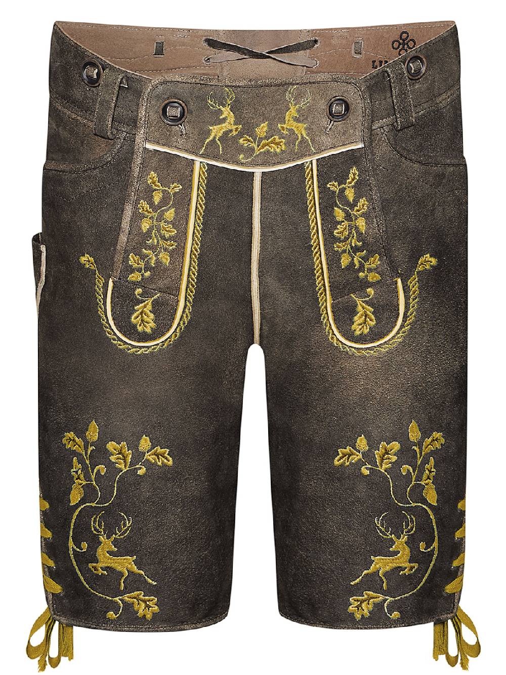 Limberry Braune Lederhose Mit Gelber Stickerei - MAX BRAUN