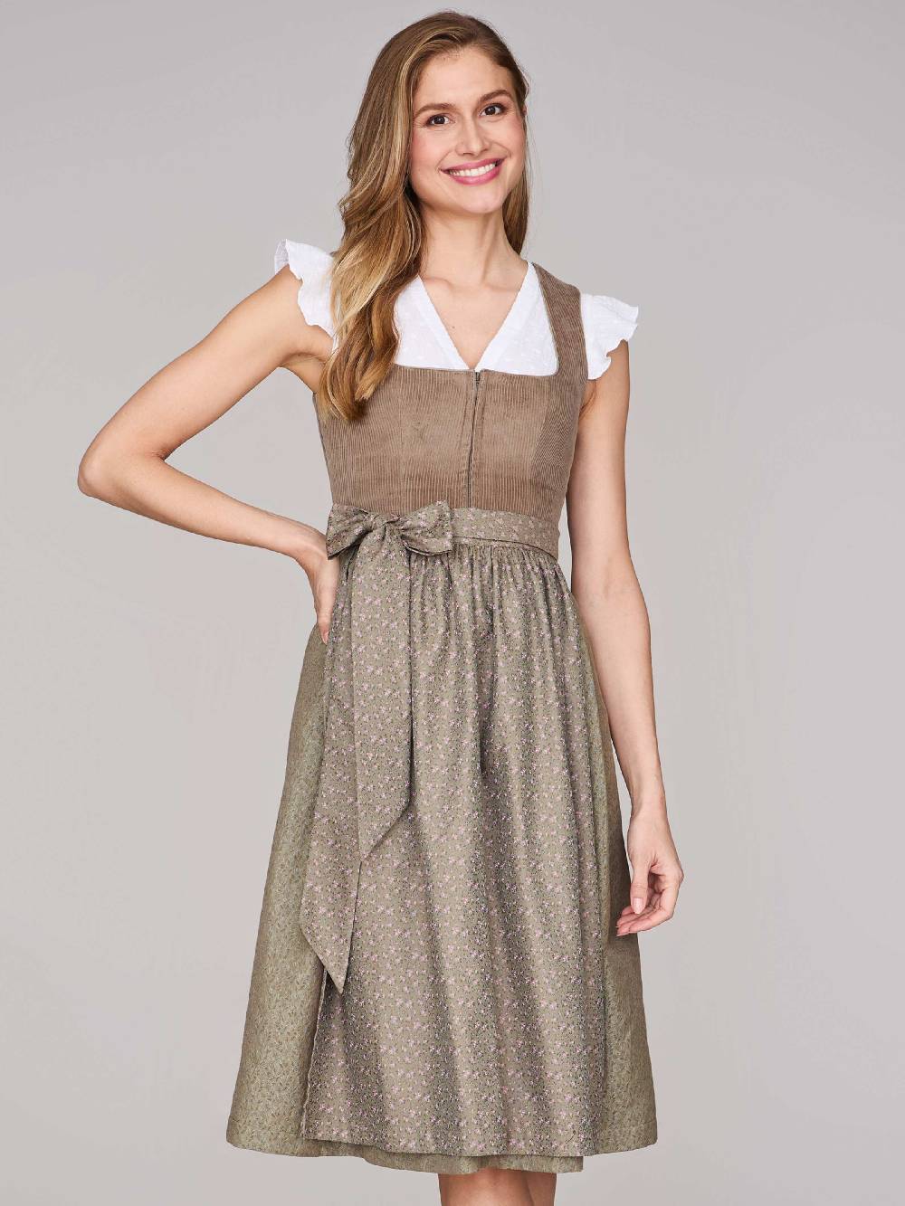 Limberry Braunes Dirndl mit Cord-Mieder - TIA DESERT TAUPE