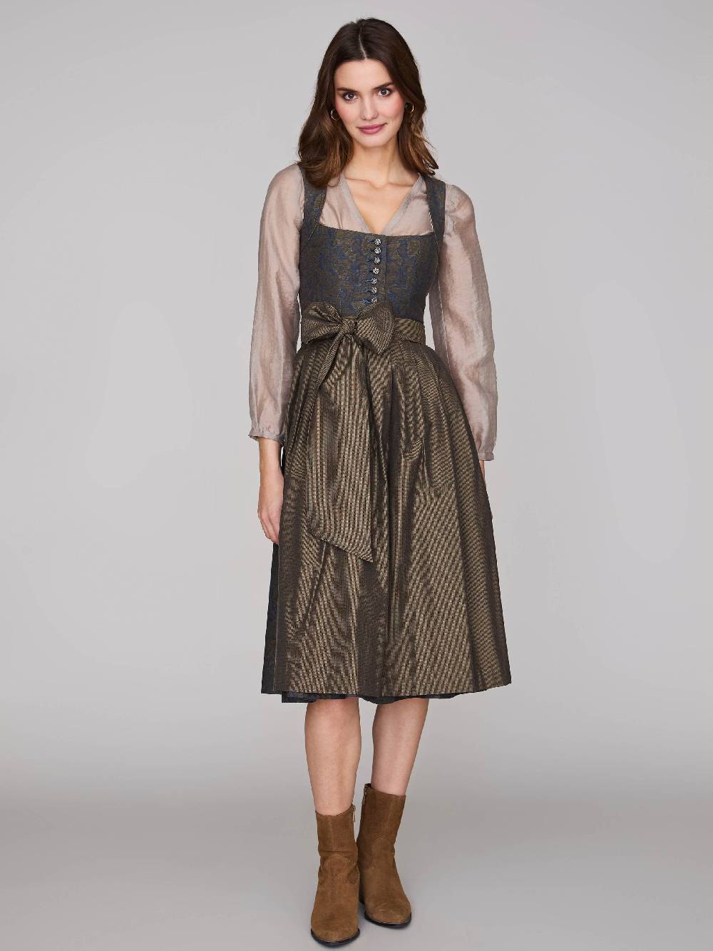 Limberry Braunes Dirndl Mit Floralem Muster - HEDI BRASS FOLKLORE