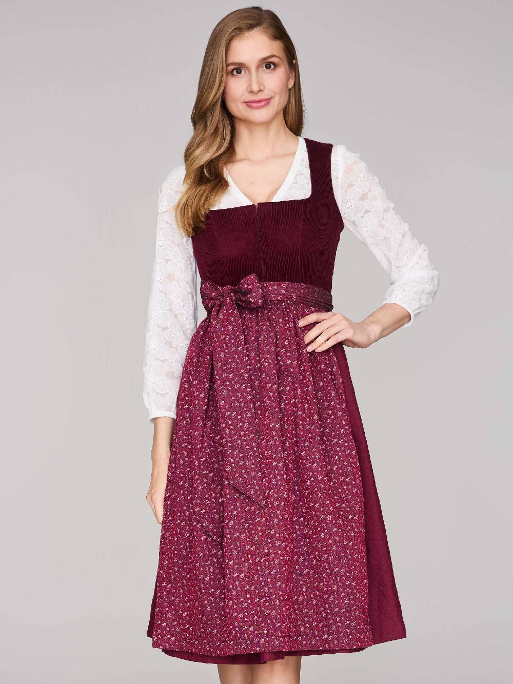 Limberry Burgunderrotes Dirndl Mit Cord-Mieder - TIA VINTAGE BURGUNDY