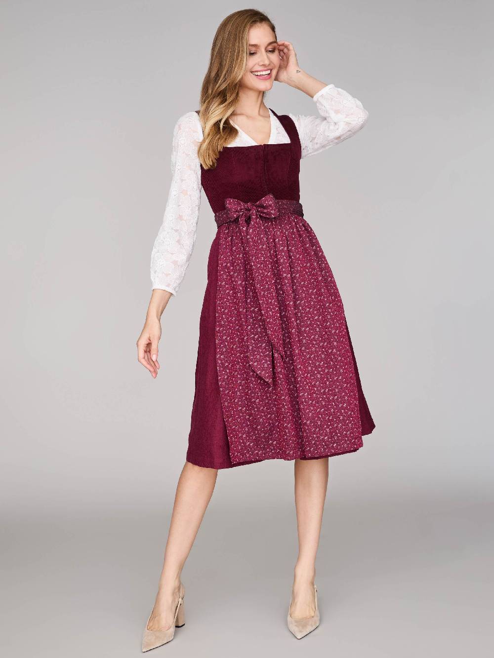 Limberry Burgunderrotes Dirndl Mit Cord-Mieder - TIA VINTAGE BURGUNDY