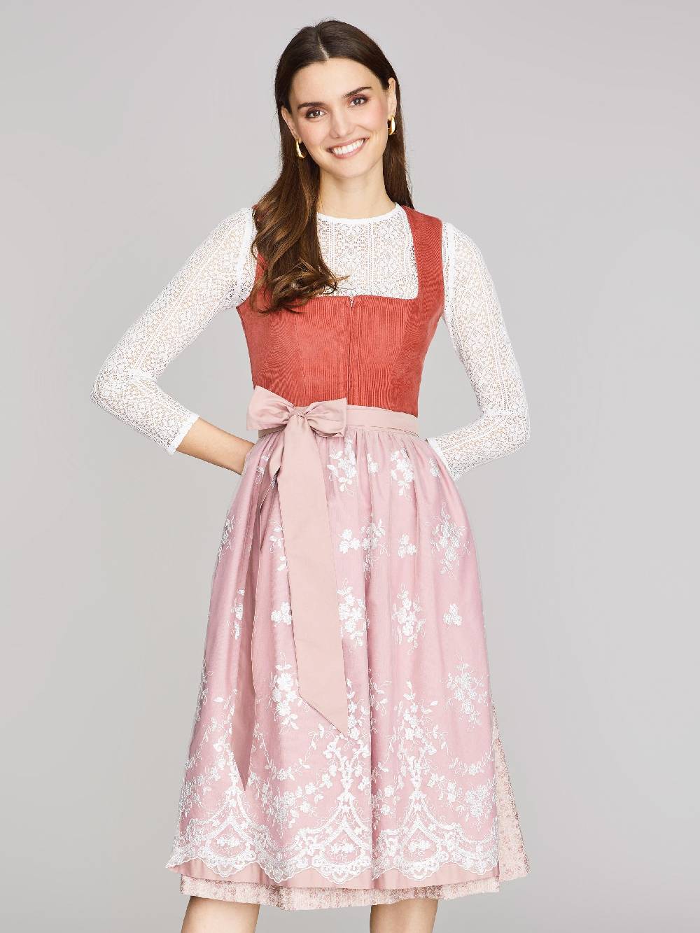 Limberry Coral-farbenes Dirndl Mit Cord-Mieder - CAMILLE DUSTY ROSE