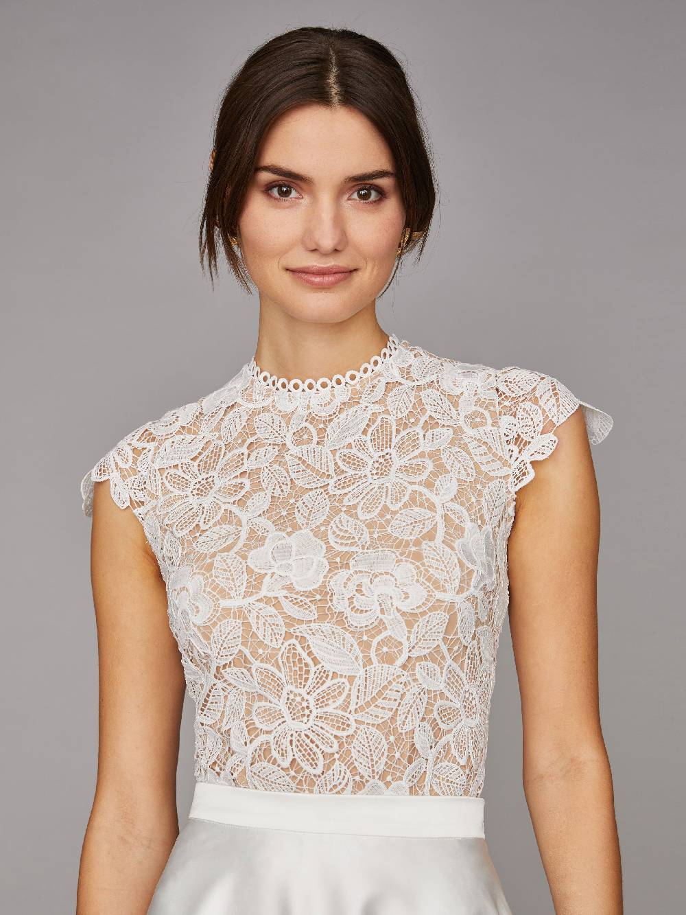 Limberry Cremefarbener Braut-Body mit Blumen-Spitze - VALENTINA