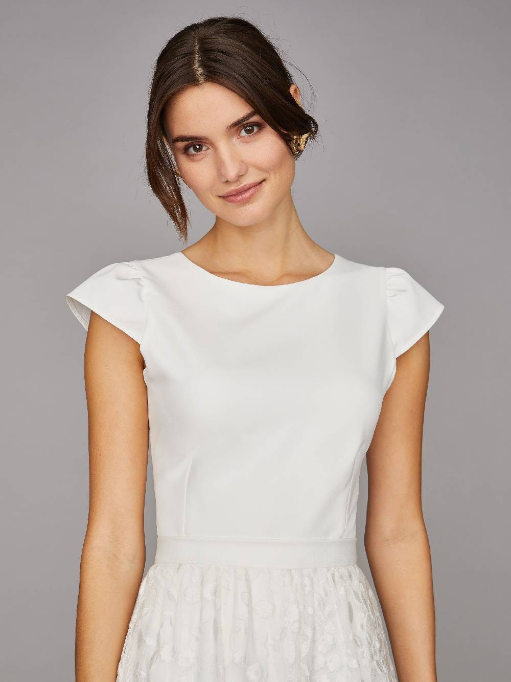 Limberry Cremefarbener Braut-Body mit dezenten Flügel-Ärmel - PHELINE