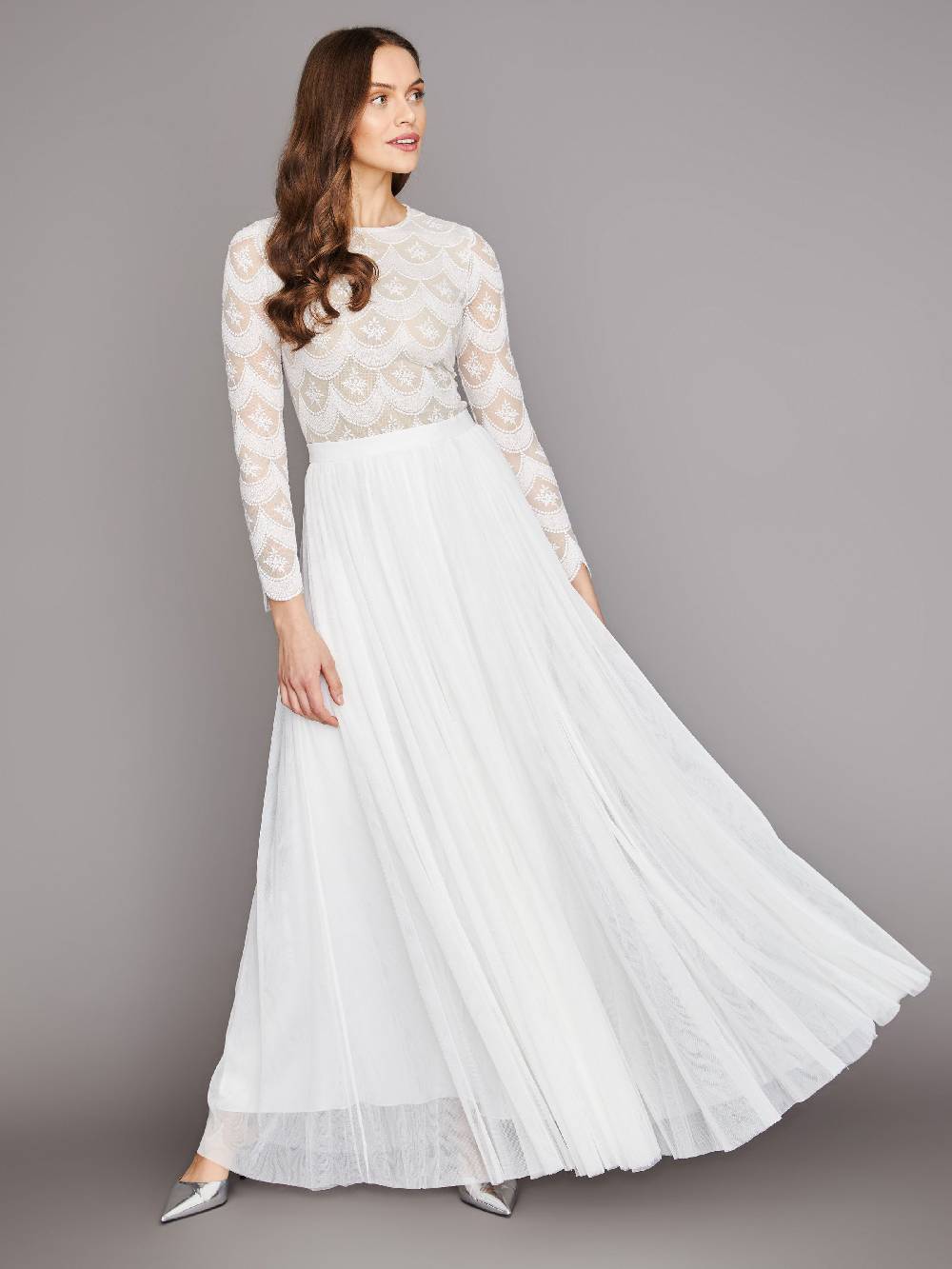 Limberry Cremefarbener Braut-Body Mit Langen Ärmeln - STELLA