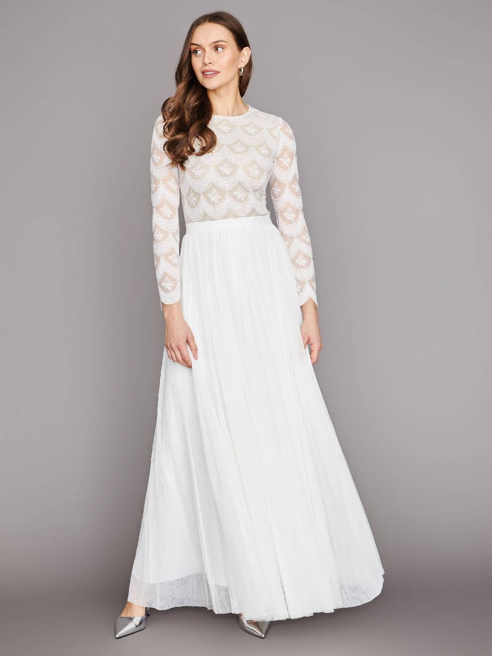 Limberry Cremefarbener Braut-Body Mit Langen Ärmeln - STELLA