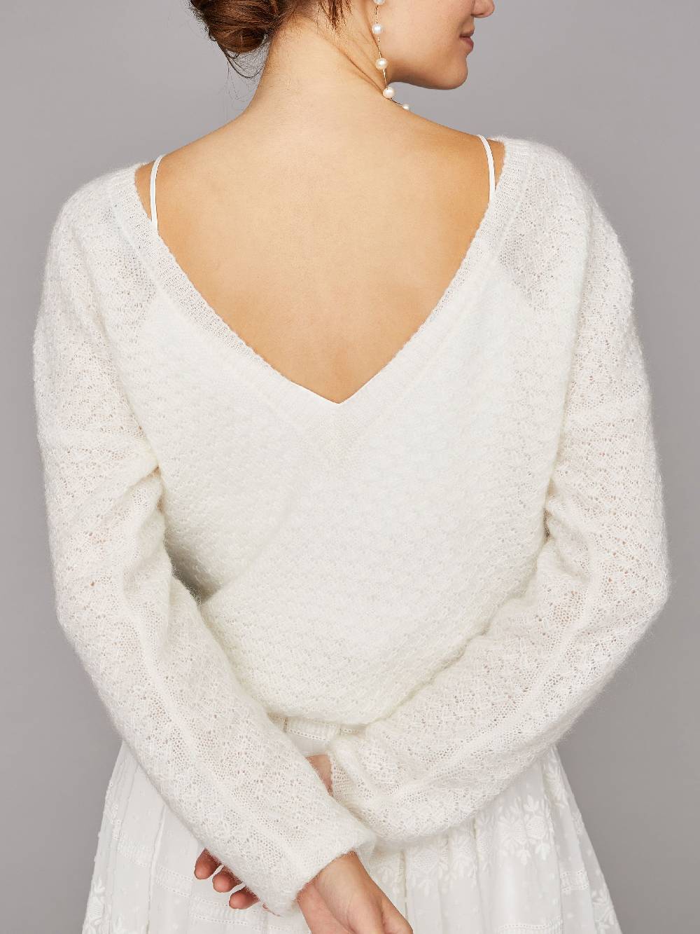 Limberry Cremefarbener Braut-Pullover Mit Tiefem V-Ausschnitt Hinten - LARA