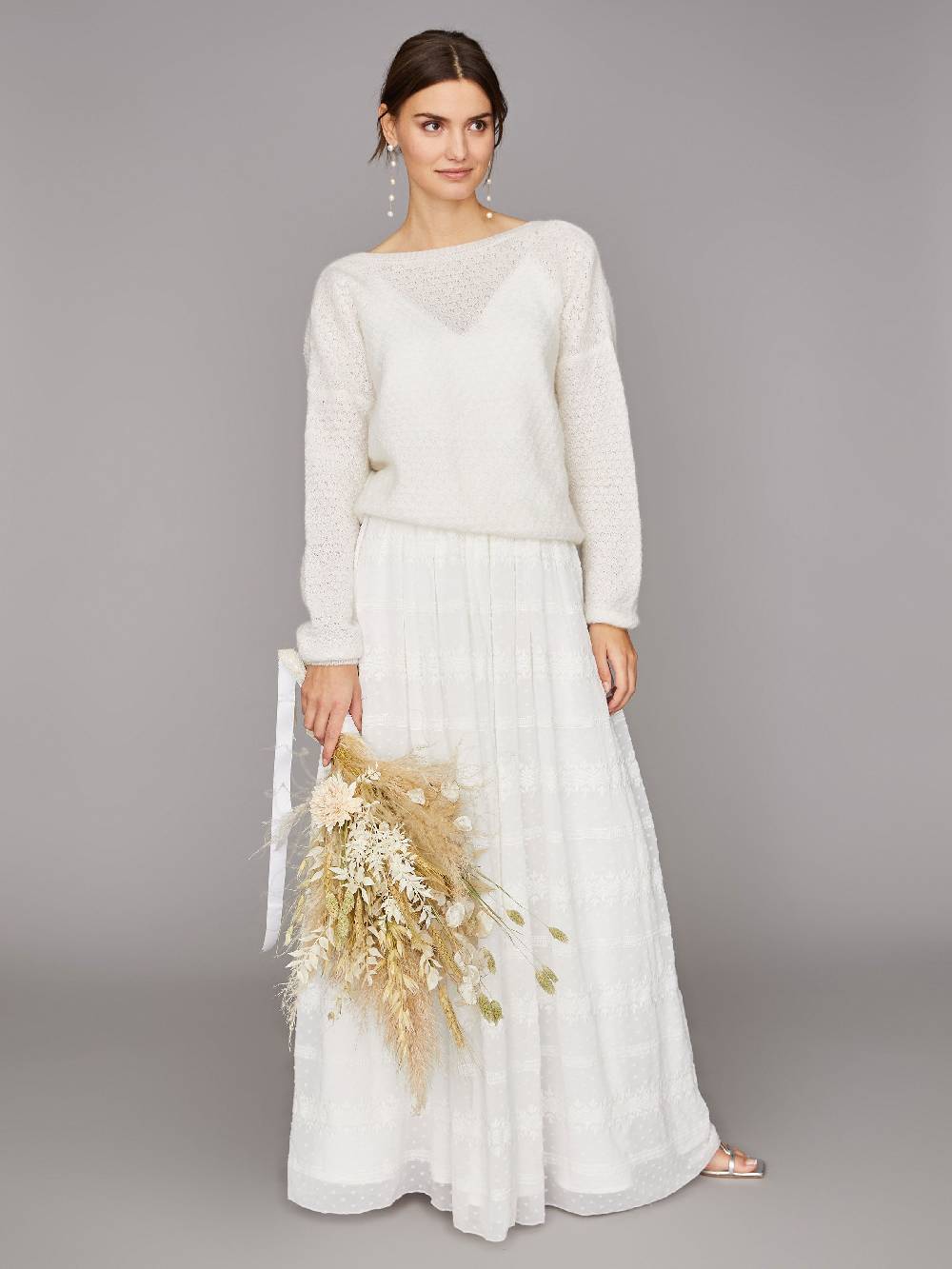 Limberry Cremefarbener Braut-Pullover Mit Tiefem V-Ausschnitt Hinten - LARA