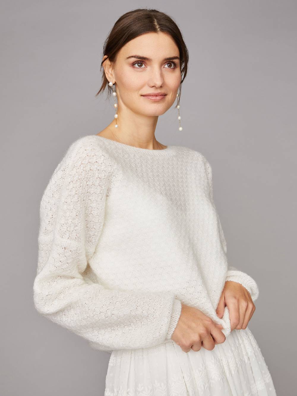 Limberry Cremefarbener Braut-Pullover mit tiefem V-Ausschnitt hinten - LARA