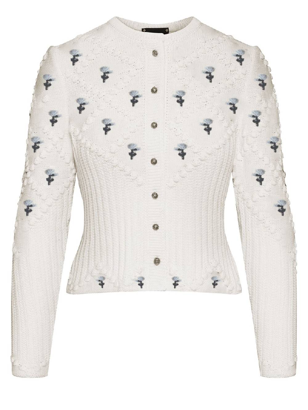 Limberry Cremeweiße Strickjacke Mit Blauer Blumenstickerei - ROMY