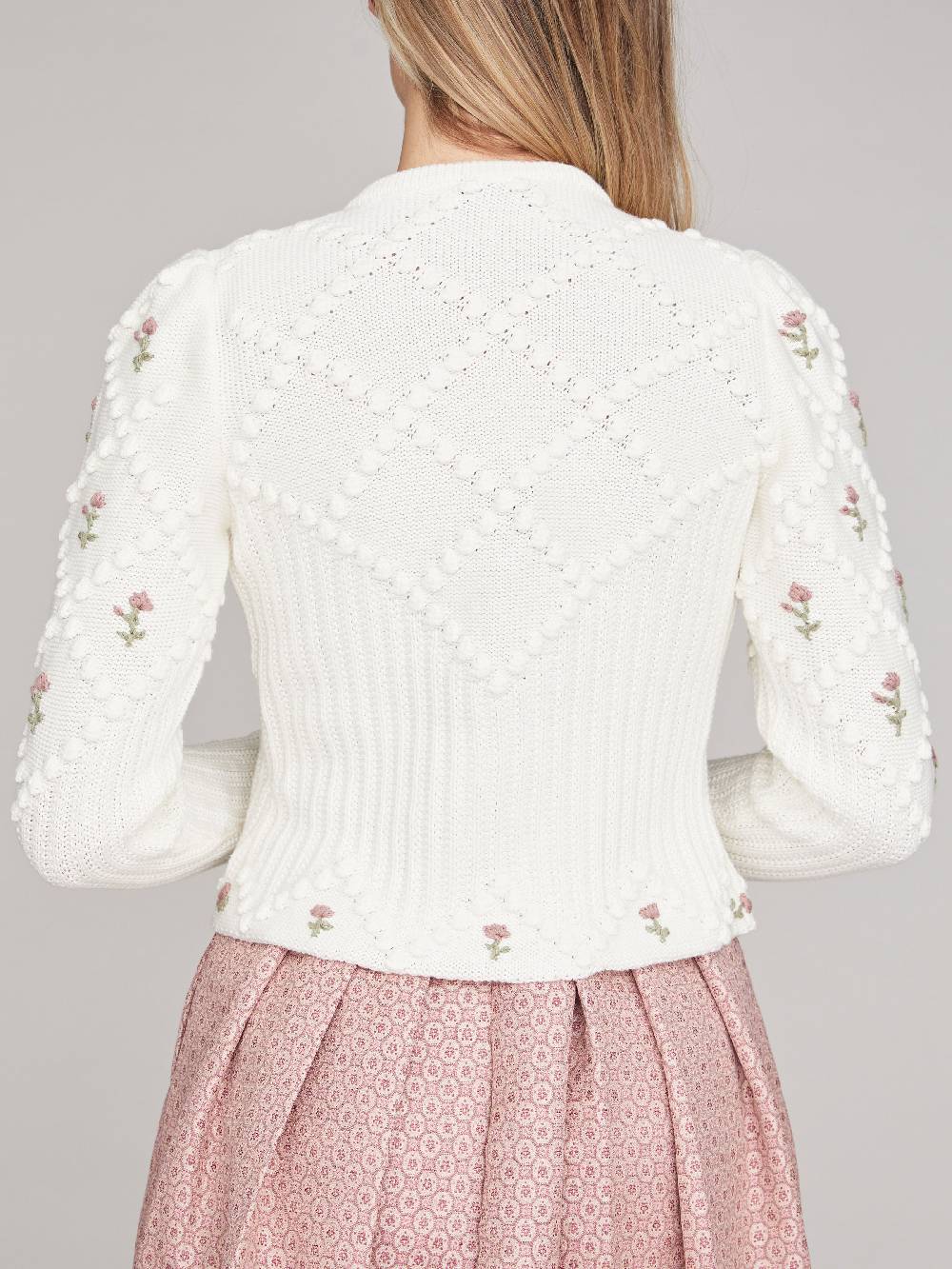 Limberry Cremeweiße Strickjacke Mit Rosa Blumenstickerei - ROMY