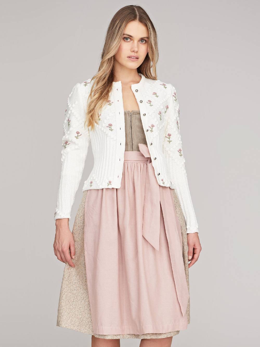 Limberry Cremeweiße Strickjacke Mit Rosa Blumenstickerei - ROMY