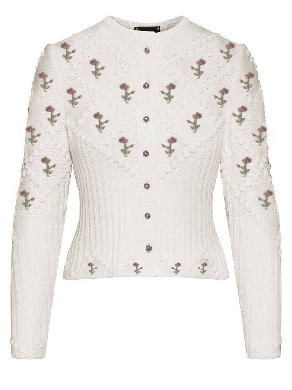Limberry Cremeweiße Strickjacke Mit Rosa Blumenstickerei - ROMY