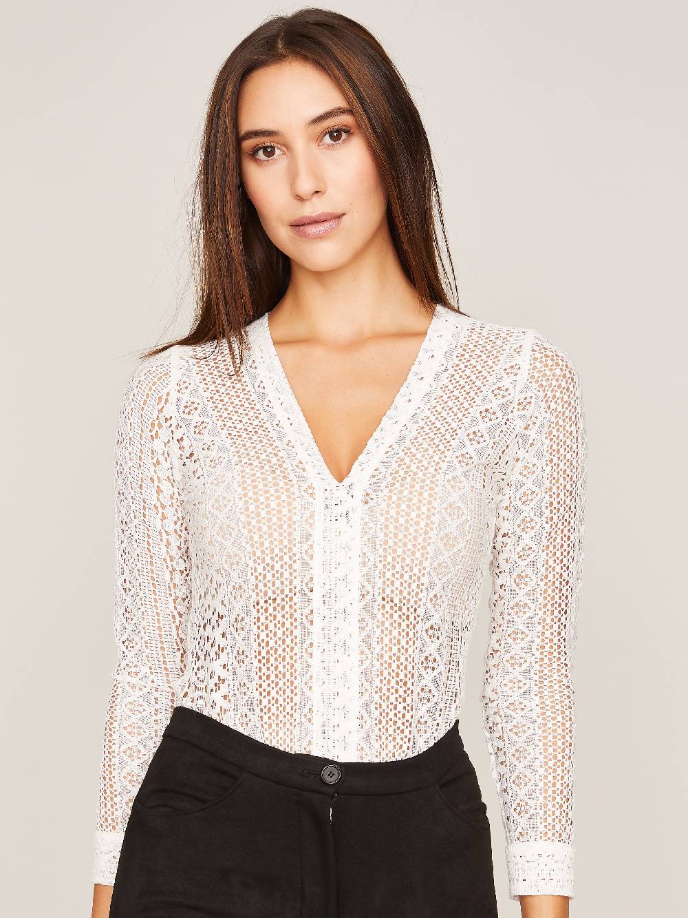 Limberry Cremeweißer Spitzenbody Mit V-Ausschnitt - PHOEBE