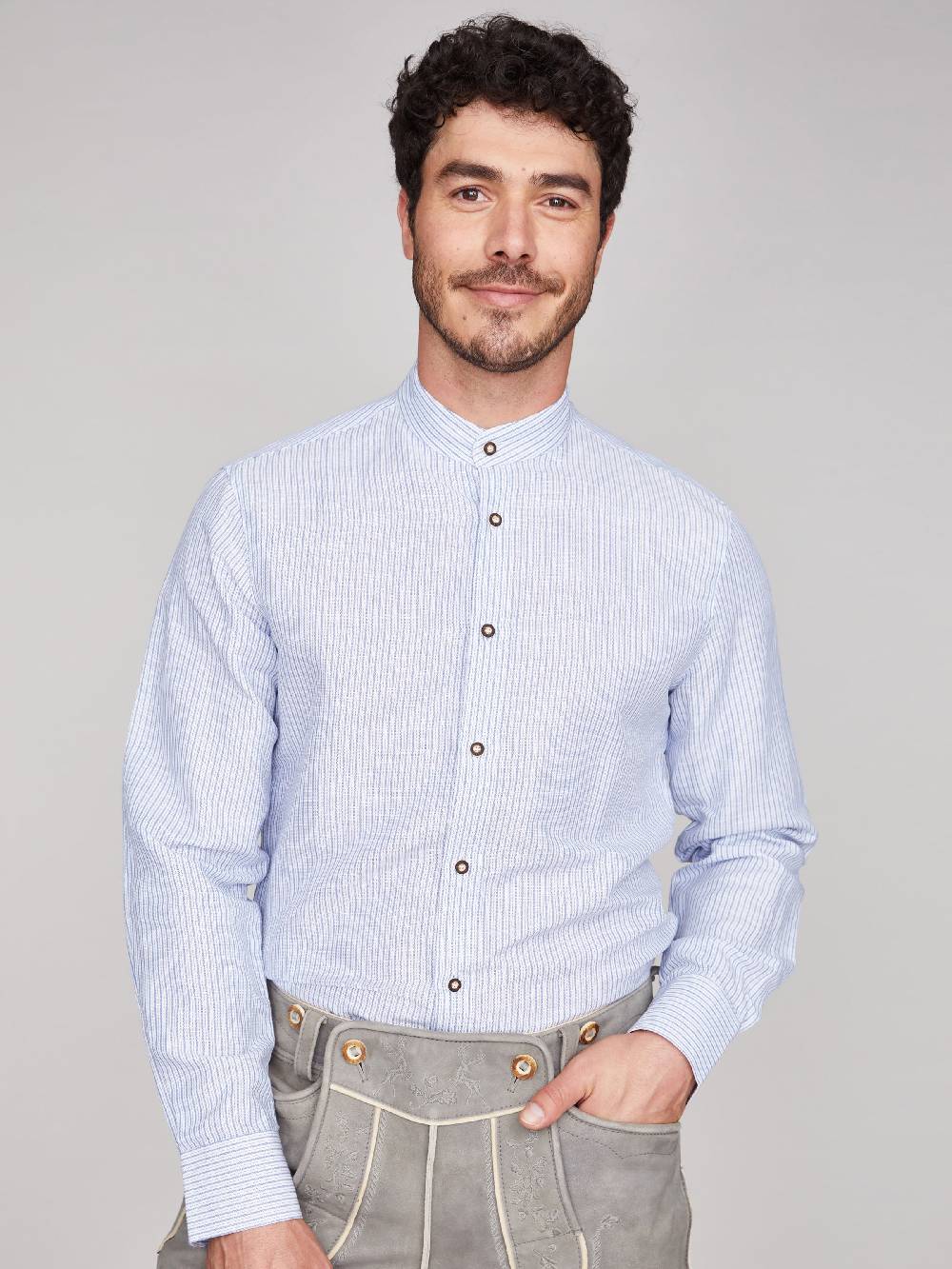 Limberry Dunkelblau-Weiß gestreiftes Trachtenhemd - OSKAR STREIFEN DUNKELBLAU