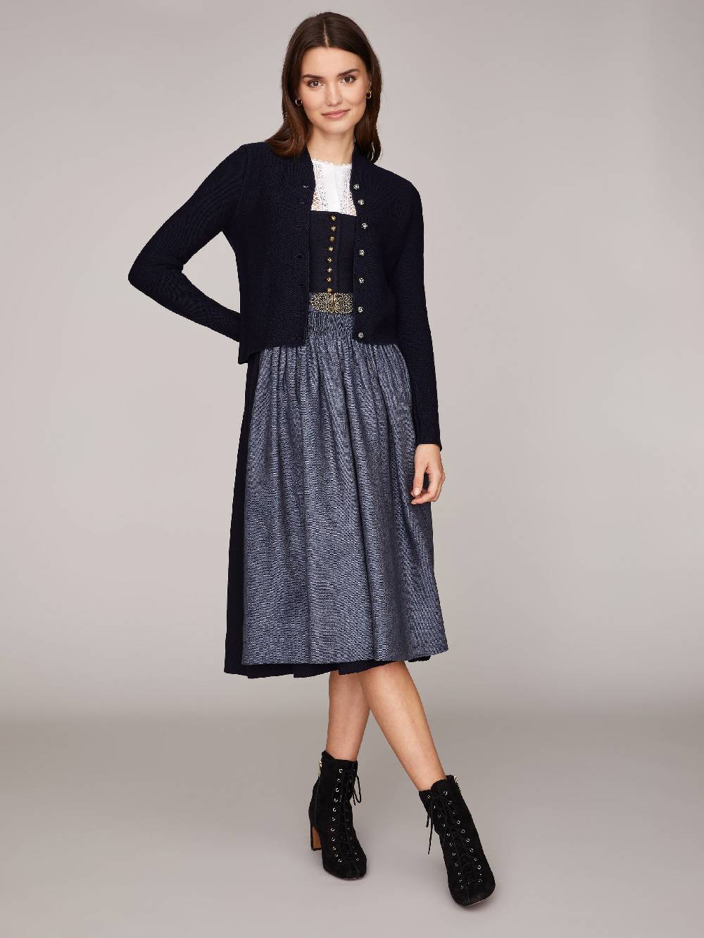 Limberry Dunkelblaue Trachten-Strickjacke Mit Stehkragen - ANNA MARINE