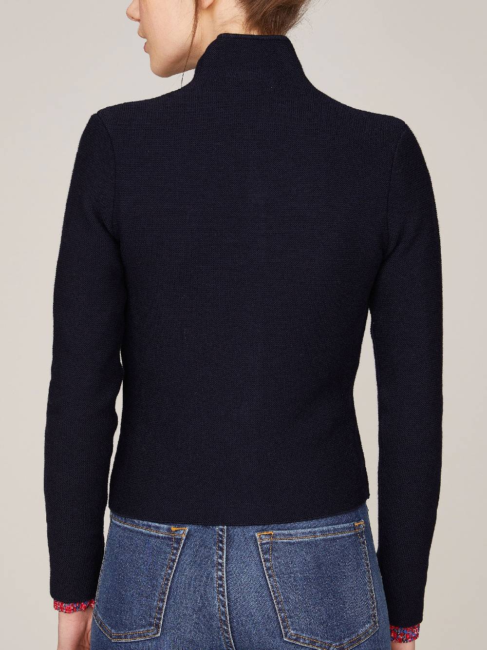 Limberry Dunkelblaue Trachten-Strickjacke Mit Stehkragen - ANNA MARINE